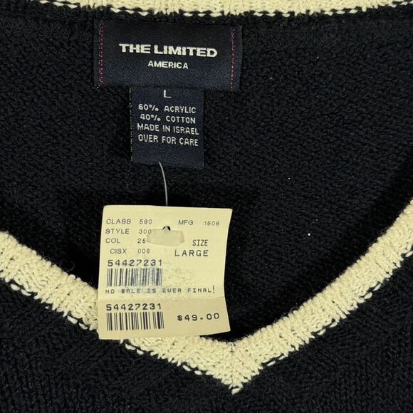 The Limited America Navy Blue White Accents Tight Knitted Long Sleeve V Neck L - Picture 3 of 4